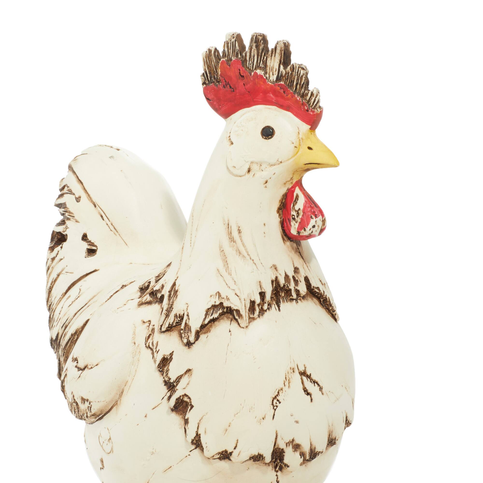 12" White Stone Rooster Garden Sculpture